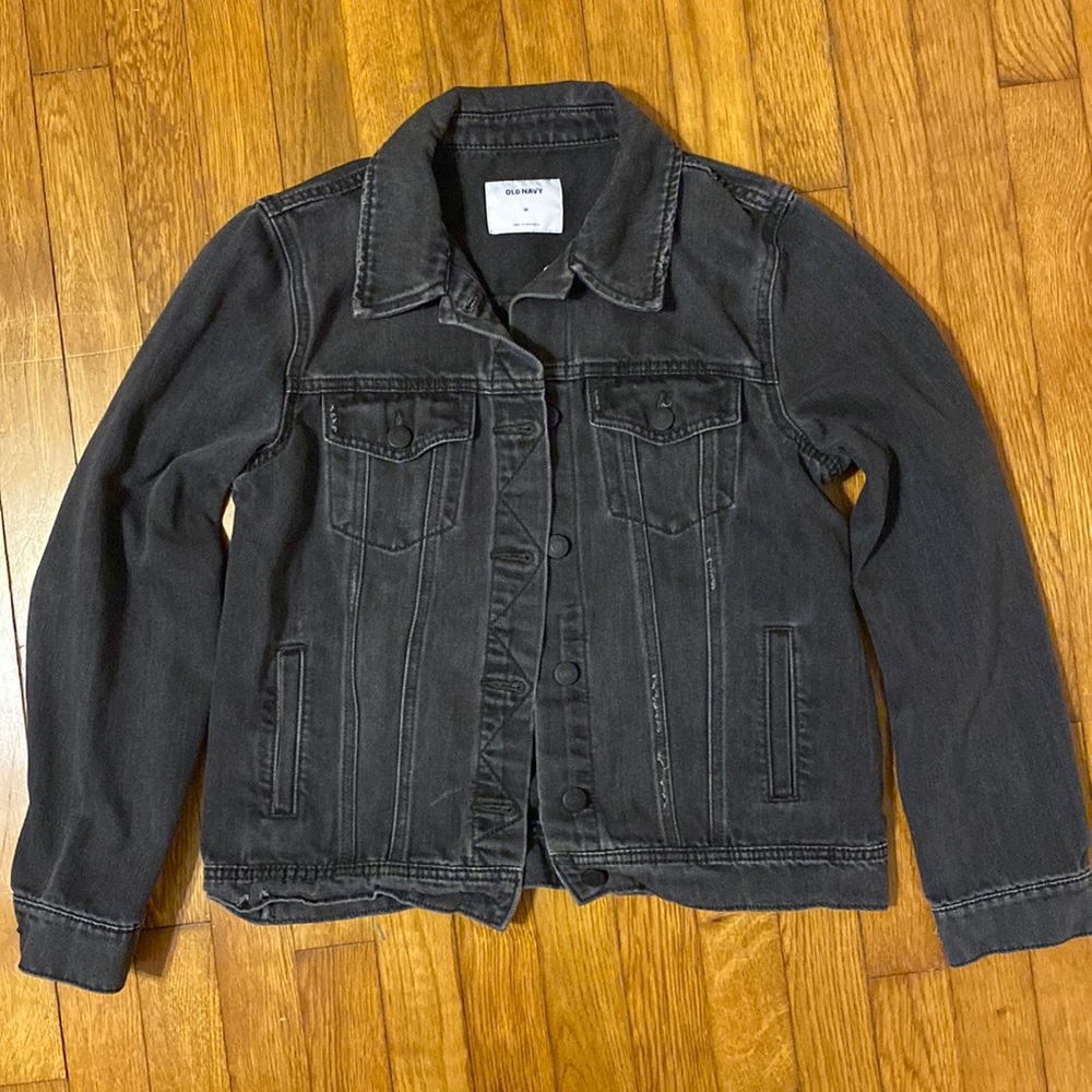 Old Navy Black Distressed Jean Jacket Size Medium